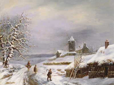 Winter Scene with Figures by Louis Claude Mallebranche